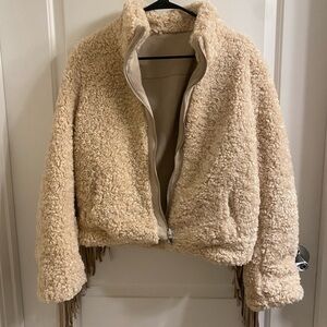 Fashion Nova Cozy Cream Sherpa Fringe Coat